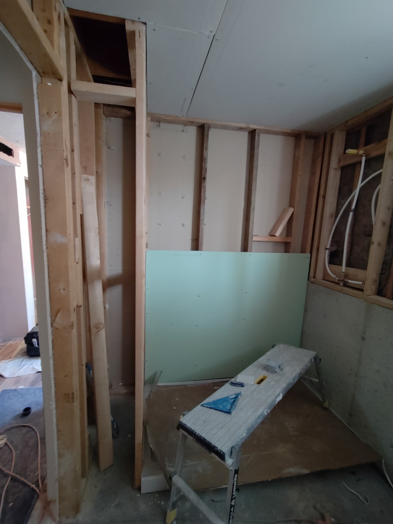 Shower wall framing rebuild before Sentrel panel installation in Utah