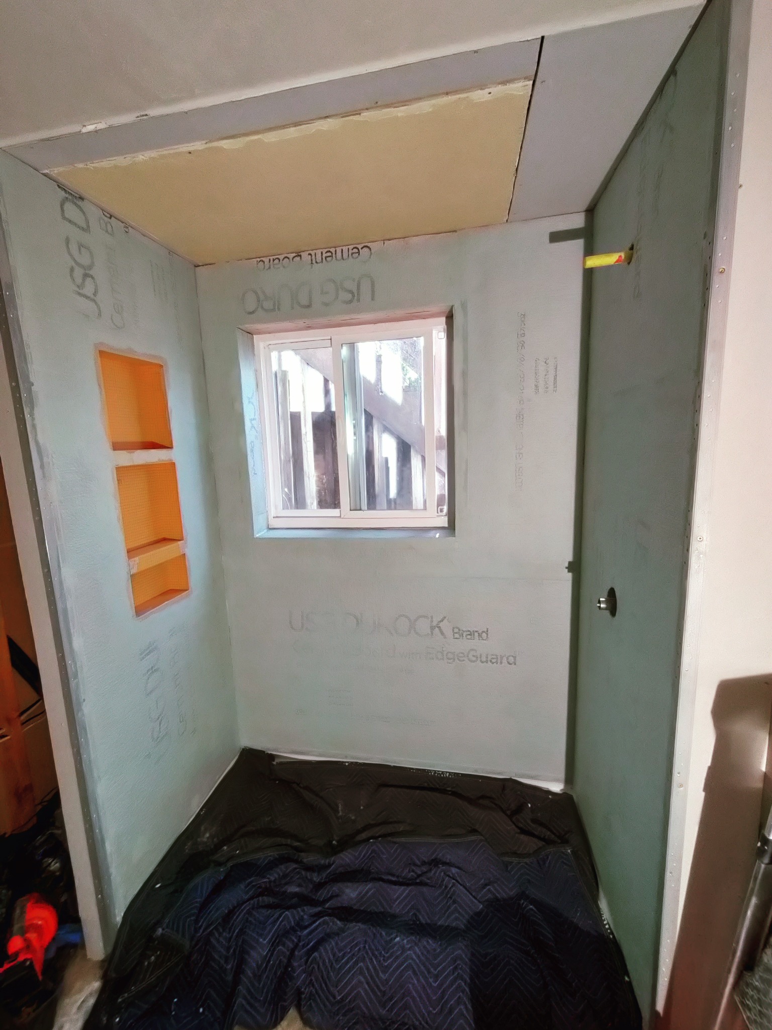 Waterproof shower niches and cement board prep for custom tile shower Utah